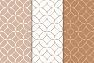 Kahverengi ve beyaz geometrik süsler. Web, Tekstil ve duvar kağıtları için dikişsiz desen seti