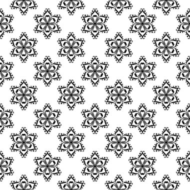 Kesintisiz beyaz zemin üzerine siyah çiçek süsleme. Tekstil ve duvar kağıtları için seamless modeli