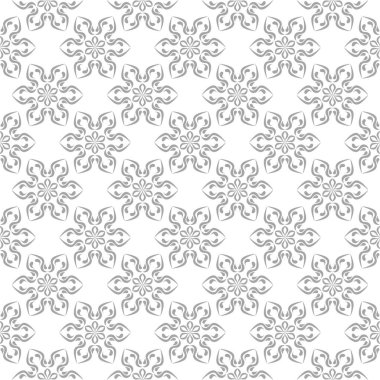 Beyaz arka plan üzerine açık gri çiçek süsleme. Tekstil ve duvar kağıtları için seamless modeli