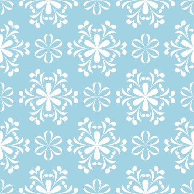 Mavi zemin üzerine beyaz çiçek süsleme. Tekstil ve duvar kağıtları için seamless modeli
