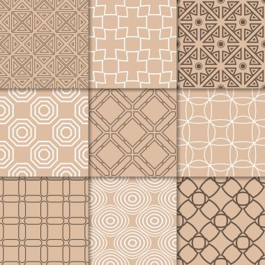 Kahverengi Bej geometrik süsler. Web, Tekstil ve duvar kağıtları için dikişsiz desen koleksiyonu