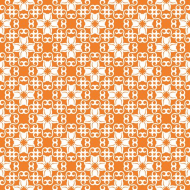 Turuncu zemin üzerine beyaz çiçek süsleme. Tekstil ve duvar kağıtları için seamless modeli