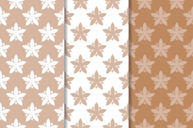 Kahverengi çiçek arka planlar. Tekstil ve duvar kağıtları için dikişsiz desen seti