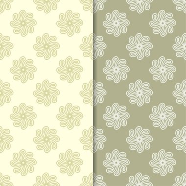 Zeytin yeşili ve bej çiçek arka planlar. Tekstil ve duvar kağıtları için dikişsiz desen seti