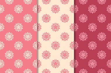 Kırmızı çiçekli süsler kümesi. Kiraz pembe dikey Dikişsiz desen. Duvar kağıdı arka plan