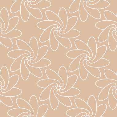 Bej renkli arka plan üzerinde beyaz çiçek süsleme. Tekstil ve duvar kağıtları için seamless modeli