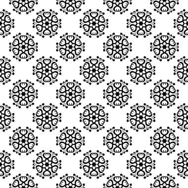 Siyah beyaz tek renkli çiçek süsleme. Tekstil ve duvar kağıtları için seamless modeli