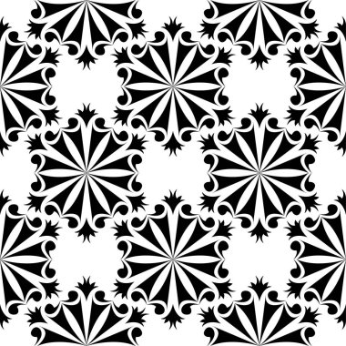 Beyaz arka planda siyah çiçek süsleme. Tekstil ve duvar kağıtları için seamless modeli