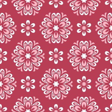 Kırmızı ve bej çiçek seamless modeli. Soluk kırmızı renkli bir arka plan duvar kağıtları ve tekstil