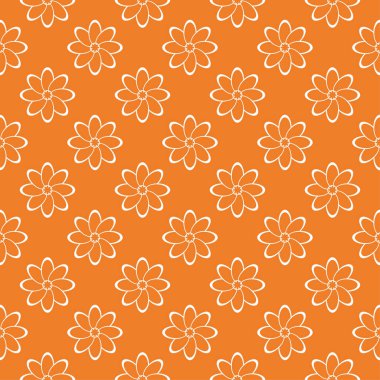 Turuncu zemin üzerine beyaz çiçek süsleme. Tekstil ve duvar kağıtları için seamless modeli