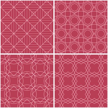 Geometrik desenler. Soluk kırmızı sorunsuz arka planlar kümesi. Vektör çizim