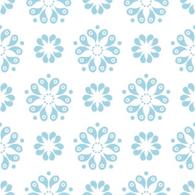 Beyaz zemin üzerine mavi çiçek süsleme. Tekstil ve duvar kağıtları için seamless modeli