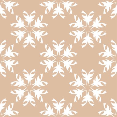 Bej renkli arka plan üzerinde beyaz çiçek süs tasarım. Tekstil ve duvar kağıtları için seamless modeli