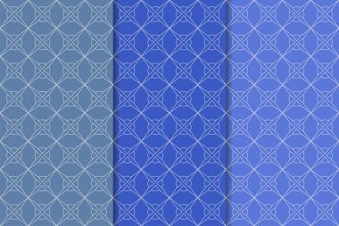 Mavi geometrik süsler. Web, Tekstil ve duvar kağıtları için dikey Dikişsiz desen seti