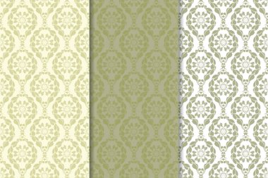 Zeytin yeşili çiçek arka planlar. Tekstil ve duvar kağıtları için dikişsiz desen seti