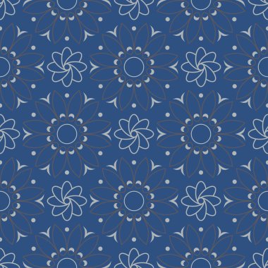 Sorunsuz arka plan. Mavi ve gri çiçek desenli duvar kağıdı, Tekstil ve kumaş için