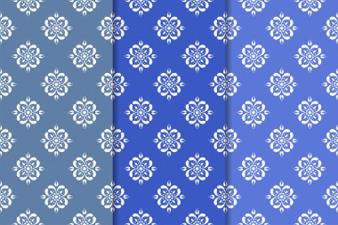 Çiçek desenleri kümesi. Mavi dikey Dikişsiz desen. Duvar kağıdı arka plan
