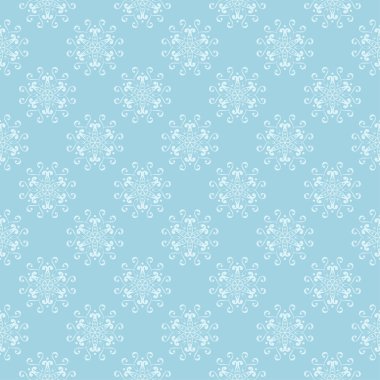 Mavi zemin üzerine beyaz çiçek desenli. Tekstil ve duvar kağıtları için sorunsuz süsleme
