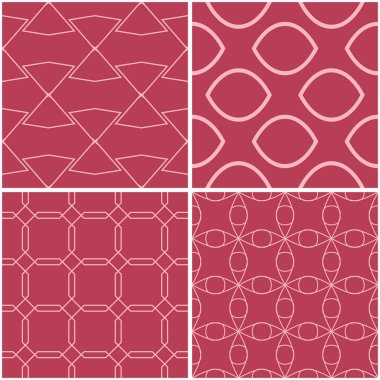 Geometrik desenler. Soluk kırmızı sorunsuz arka planlar kümesi. Vektör çizim