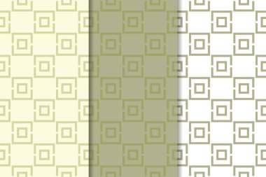 Zeytin yeşili ve beyaz geometrik süsler. Web, Tekstil ve duvar kağıtları için dikey Dikişsiz desen seti