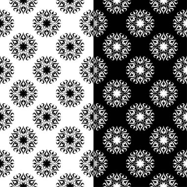 Siyah ve beyaz çiçek arka planlar. Tek renkli Dikişsiz desen Tekstil ve duvar kağıtları için set