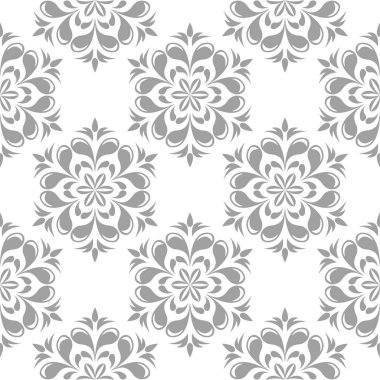 Beyaz arka plan üzerine açık gri çiçek süsleme. Tekstil ve duvar kağıtları için seamless modeli