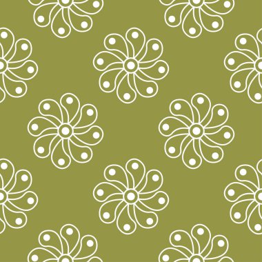 Beyaz çiçek zeytin yeşil zemin üzerine. Tekstil ve duvar kağıtları için seamless modeli