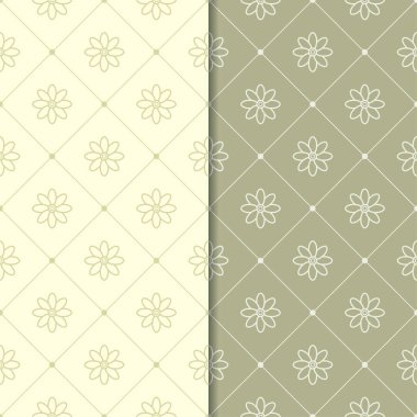 Zeytin yeşili çiçek arka planlar. Tekstil ve duvar kağıtları için dikişsiz desen seti