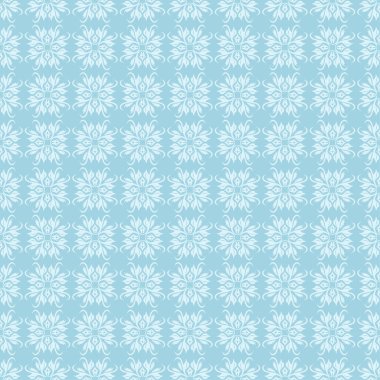 Mavi zemin üzerine beyaz çiçek süsleme. Tekstil ve duvar kağıtları için seamless modeli