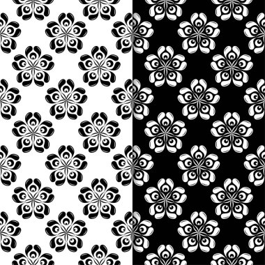 Siyah ve beyaz çiçek arka ayarlayın. Tekstil ve duvar kağıtları için dikişsiz desen