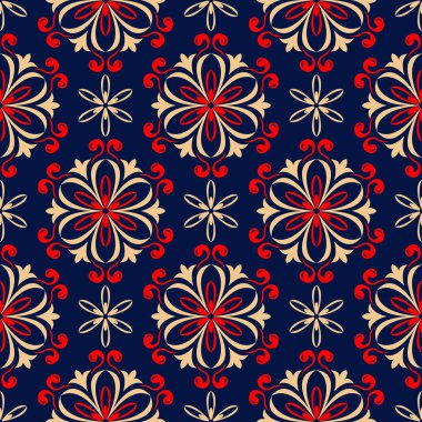 Çiçek seamless modeli. Duvar kağıtları, Tekstil ve kumaş için renkli kırmızı ve mavi arka plan