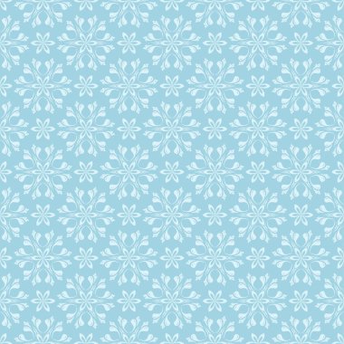 Mavi zemin üzerine beyaz çiçek süsleme. Tekstil ve duvar kağıtları için seamless modeli