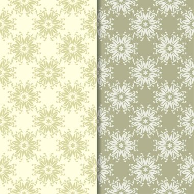 Zeytin yeşili çiçek süs arka planlar. Tekstil ve duvar kağıtları için dikişsiz desen seti