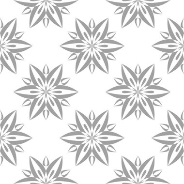 Beyaz arka plan üzerine açık gri çiçek süsleme. Tekstil ve duvar kağıtları için seamless modeli