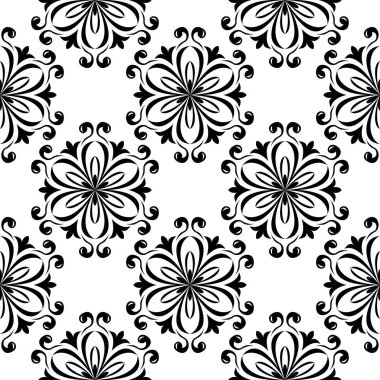 Beyaz arka planda siyah çiçek tasarım. Tekstil ve duvar kağıtları için seamless modeli