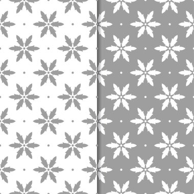 Beyaz ve gri çiçek arka planlar. Tekstil ve duvar kağıtları için dikişsiz desen seti