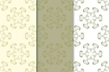 Zeytin yeşili çiçek arka planlar. Tekstil ve duvar kağıtları için dikişsiz desen seti