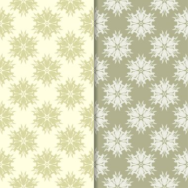 Zeytin yeşili çiçek süs arka planlar. Tekstil ve duvar kağıtları için dikişsiz desen seti