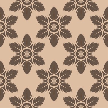 Bej renkli arka plan üzerinde kahverengi çiçek süsleme. Tekstil ve duvar kağıtları için seamless modeli