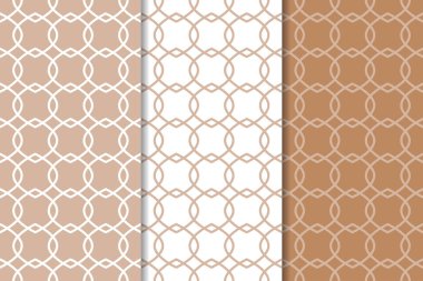 Kahverengi ve beyaz geometrik süsler. Web, Tekstil ve duvar kağıtları için dikişsiz desen seti