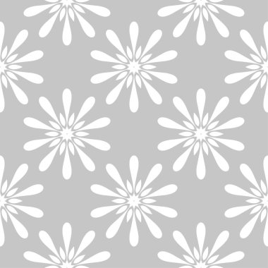 Gri arka plan üzerinde beyaz çiçek tasarım. Tekstil ve duvar kağıtları için seamless modeli