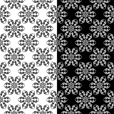 Siyah ve beyaz çiçek arka planlar. Tekstil ve duvar kağıtları için dikişsiz desen seti