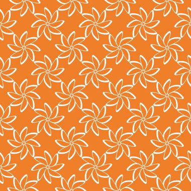 Turuncu zemin üzerine beyaz çiçek süsleme. Tekstil ve duvar kağıtları için seamless modeli