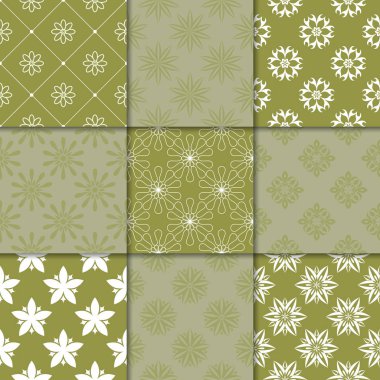 Zeytin Yeşil çiçekli süsler. Kağıt için dikişsiz desen koleksiyonu Tekstil