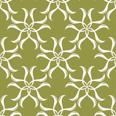 Zeytin yeşil zemin üzerine beyaz çiçek süsleme. Tekstil ve duvar kağıtları için seamless modeli