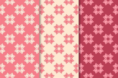 Kırmızı çiçekli süsler kümesi. Kiraz pembe dikey Dikişsiz desen. Duvar kağıdı arka plan