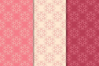 Kırmızı çiçekli süsler kümesi. Kiraz pembe dikey Dikişsiz desen. Duvar kağıdı arka plan