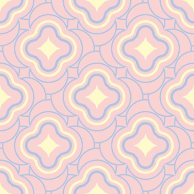 Renkli geometrik desenli sorunsuz arka plan. Duvar kağıtları, Tekstil ve kumaş için pembe, mavi ve bej öğeleri