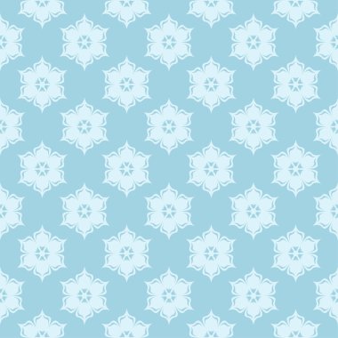 Mavi zemin üzerine beyaz çiçek tasarım. Tekstil ve duvar kağıtları için sorunsuz süsleme