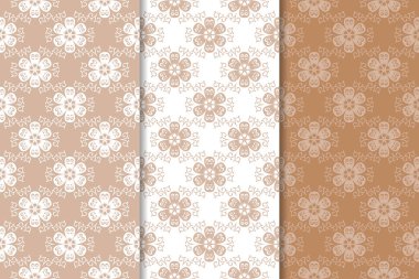 Kahverengi çiçek arka planlar. Tekstil ve duvar kağıtları için dikişsiz desen seti